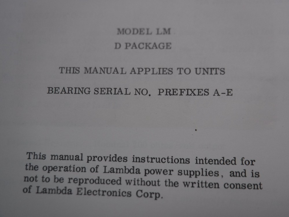 Lambda LM D Package Regulated Power Supplies Manual IM-LMD