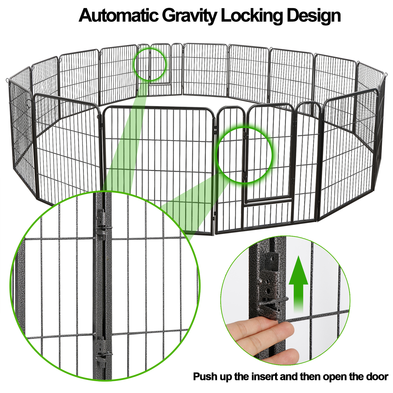 32'' 16 Panels Metal Pet Playpen Dog Fence Large Dog Kennel with Door Outdoor