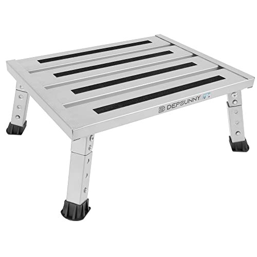 Adjustable Height Aluminum RV Step, Stable Foldable Platform Step Stool, Silver
