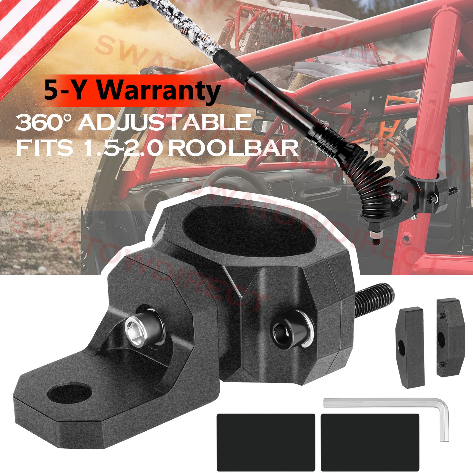For Polaris RZR XP 1000 Lighted Whip RollBar 1.5-2" Clamp Cage Mounting Bracket
