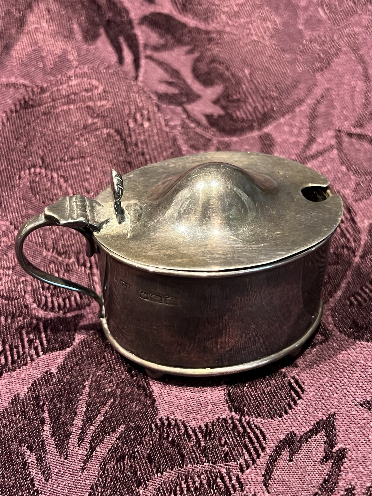 Antique Sheffield England Sterling Silver Mustard Pot With Glass Liner