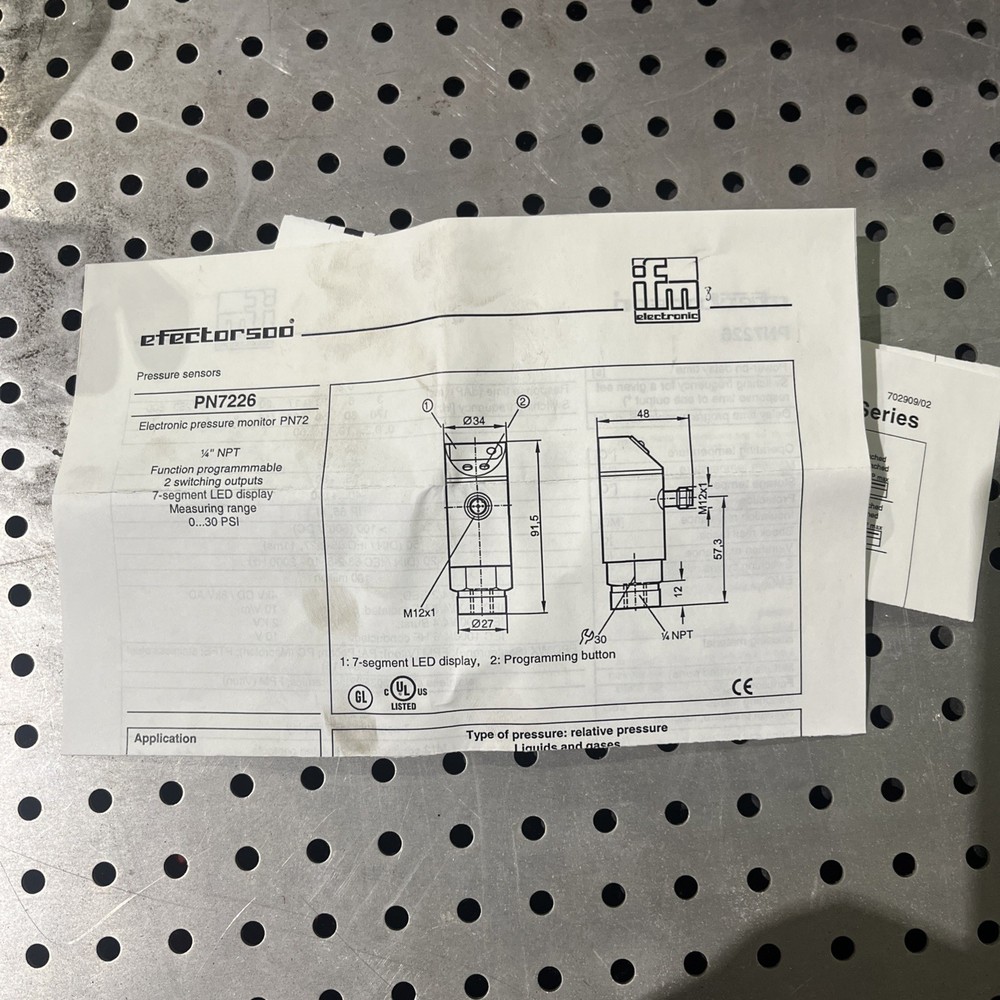 Efector, PN7226, Pressure Sensor Open Box