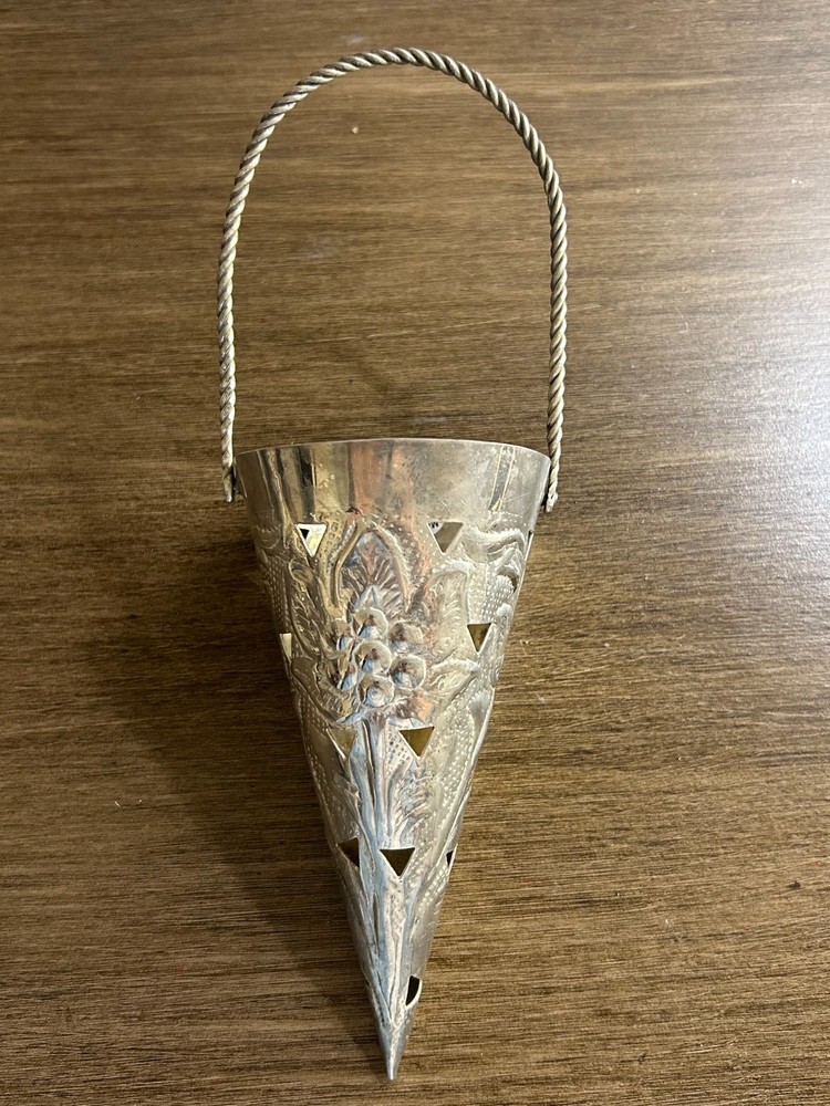 Pair Vintage Silverplate Wall Pocket Vase 5.5" Floral Repousse