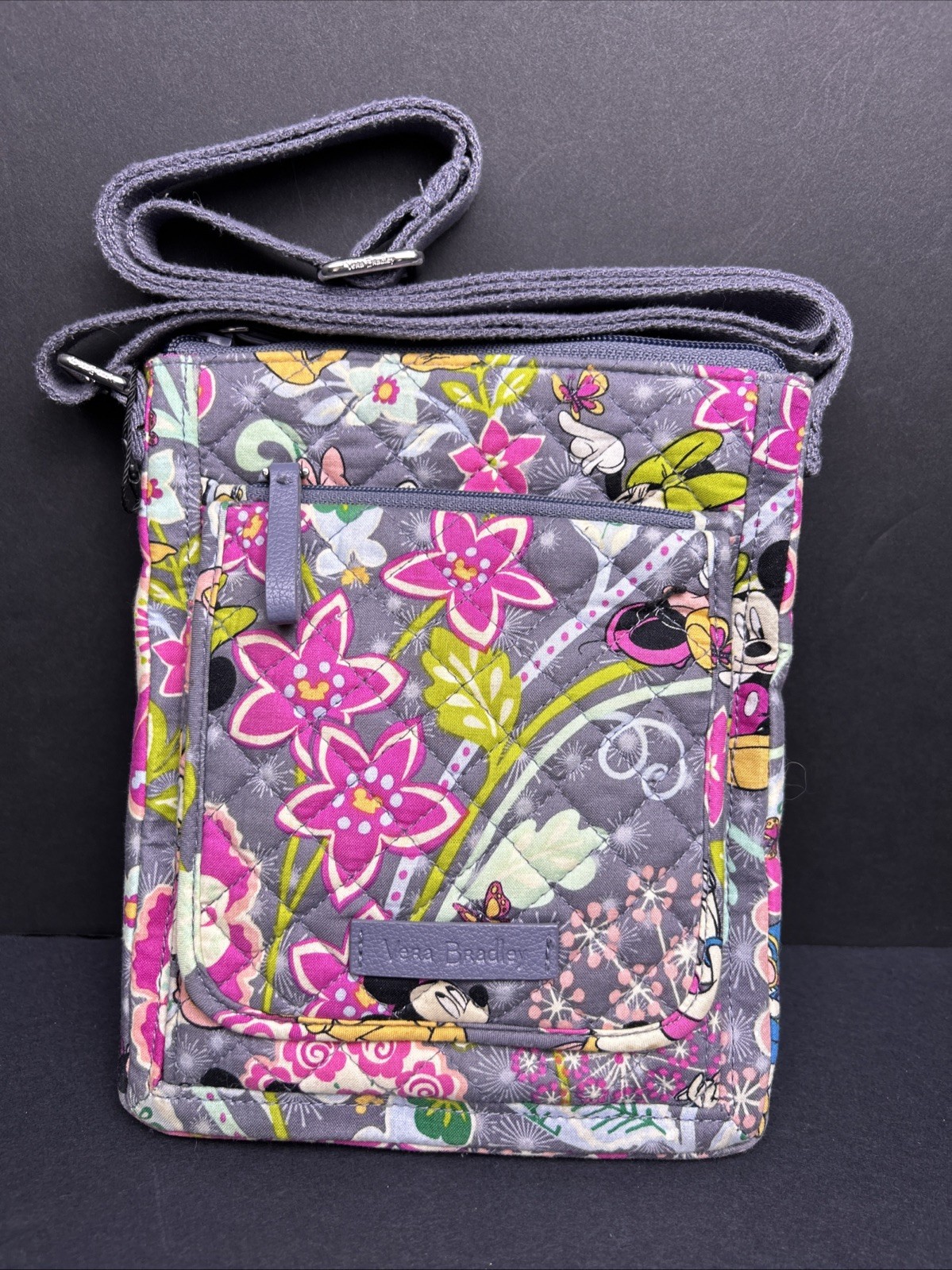 DISNEY VERA BRADLEY CROSSBODY BAG PURSE GRAY MINNIE & MICKEY MOUSE TROPICAL