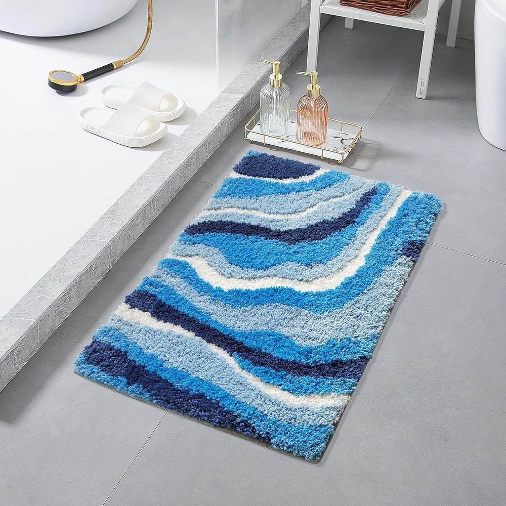 Cute Blue Bath Mat - 1'4" x 2' (Rectangular), Sea Wave