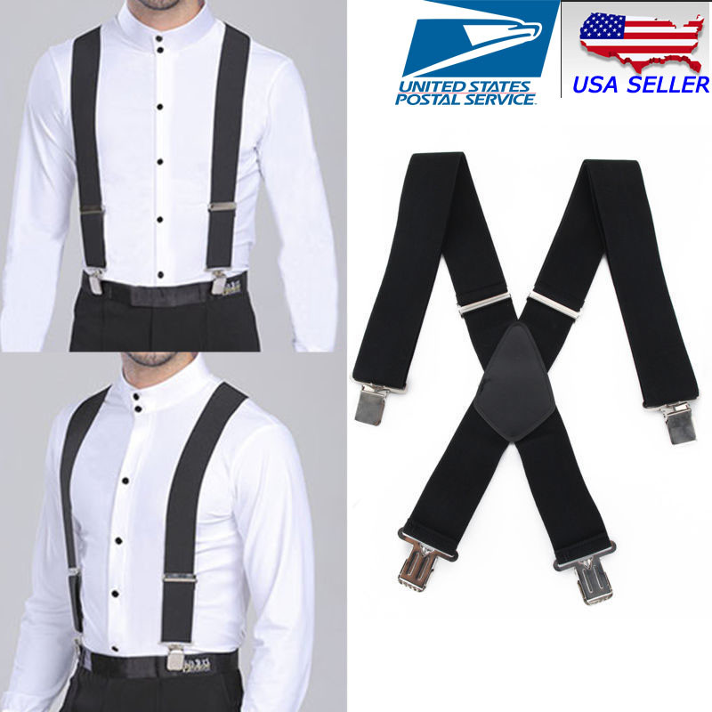 Mens Braces Suspenders Black X-shape Heavy Duty Biker Snowboard Trousers Wide 2"