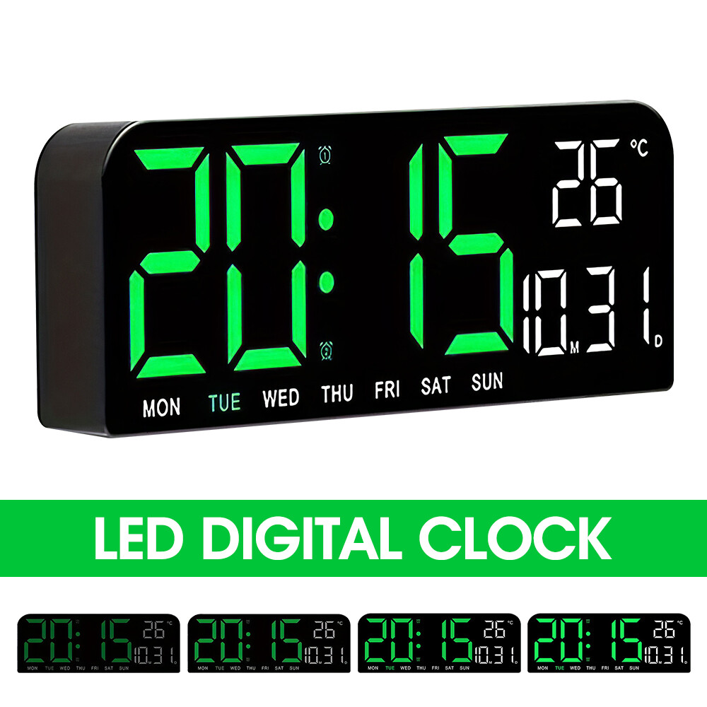 10" Digital LED Desk Alarm Clock Large LCD Display Wall Clock Temperature Date