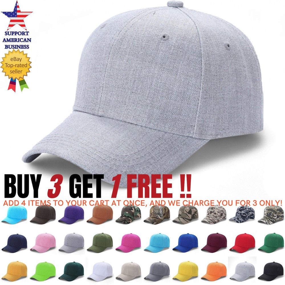 Baseball Cap Adjustable Plain Blank Solid Ball Hat Men Women Visor Caps Lot