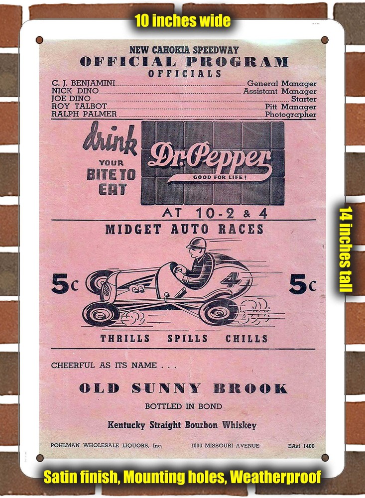 Metal Sign - 1946 New Cahokia Speedway Racing Program - 10x14 inches