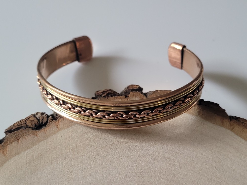 2 Pack Pure Copper Bracelet Solid Copper Arthritis Pain Relief Cuff Bangle Chain