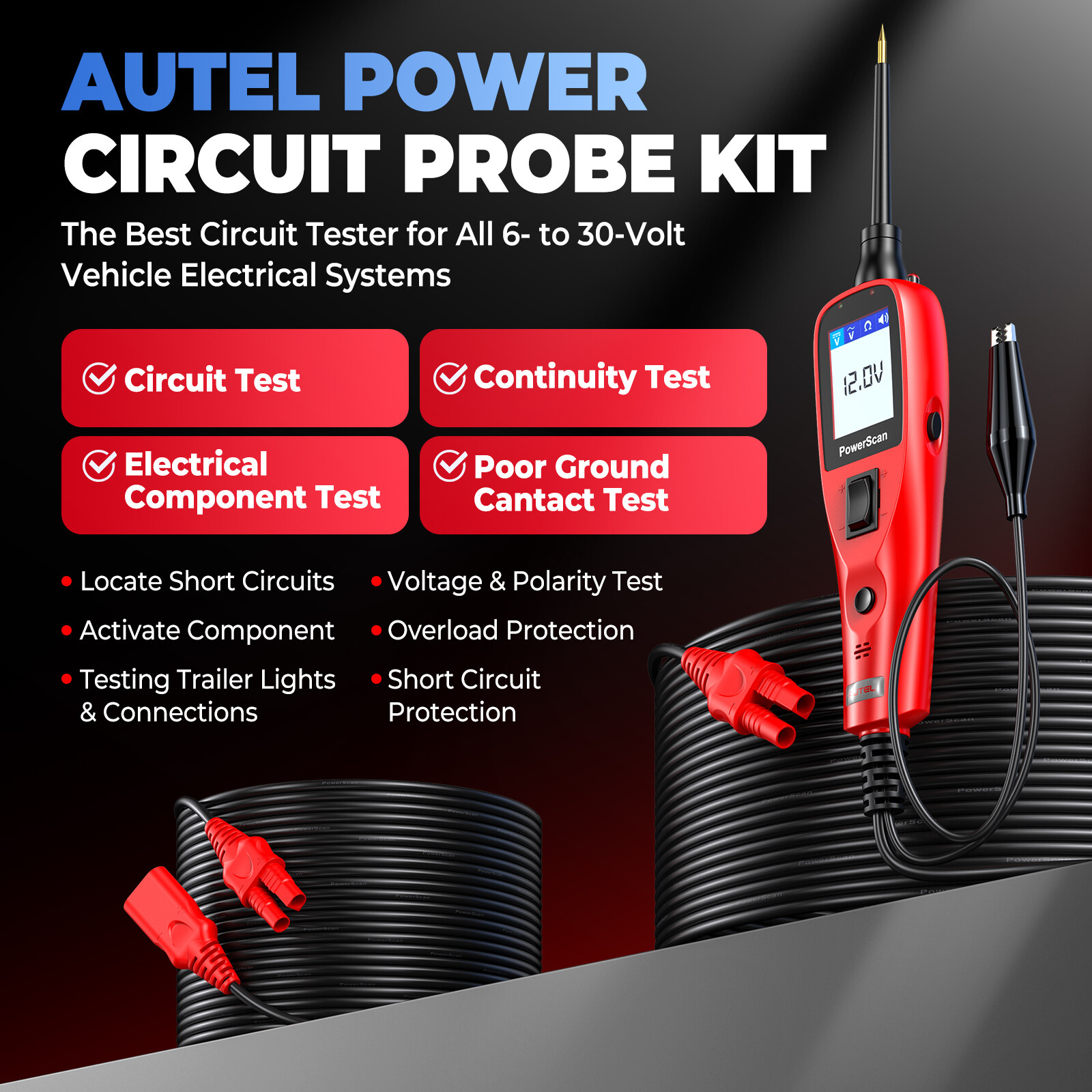 Autel Circuit Tester PowerScan Circuit Probe Tool 12-24V Electrical Short Open