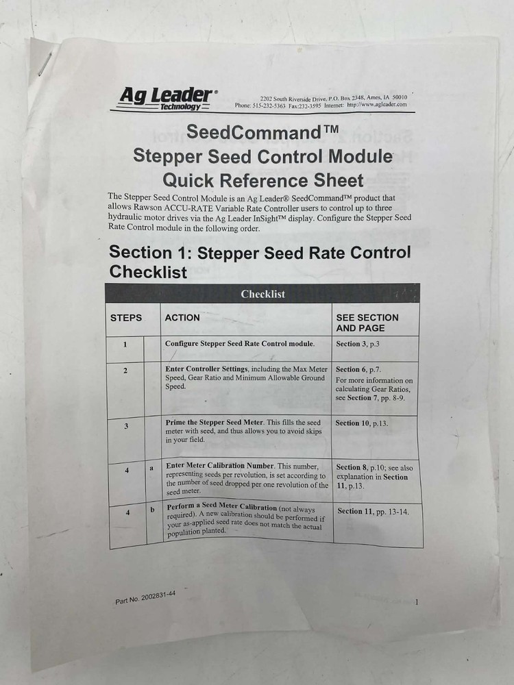 Ag Leader 4001385 Stepper Seed Control Module w/ Cable 4001455-1 & More•