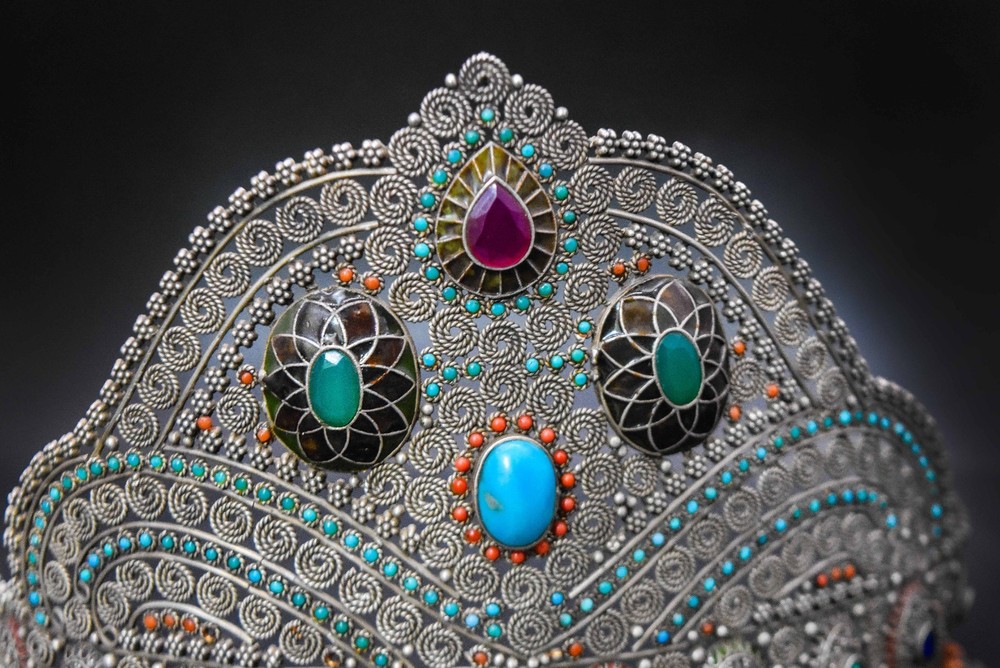 Exquisite Bukhara Persian Solid Silver Tiara with Stone work Islamic Eastern