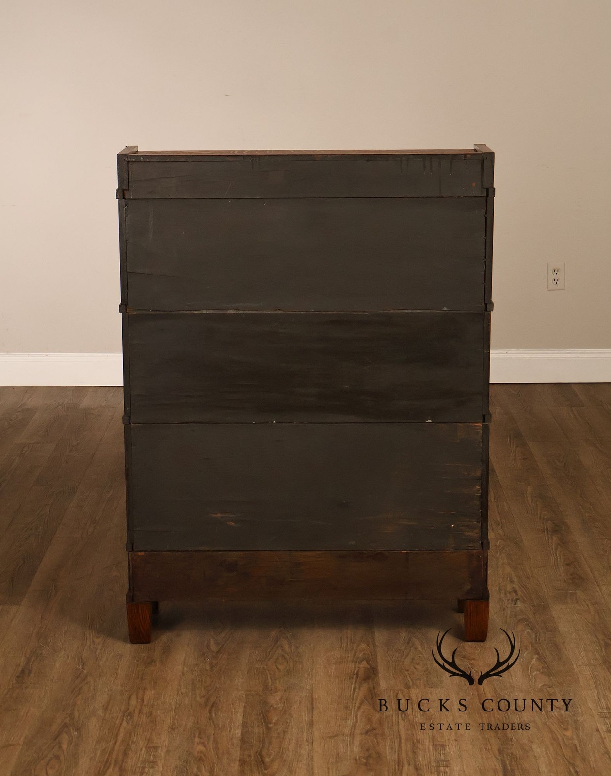 Antique Globe Three-Stack Barrister Bookcase With Base Drawer