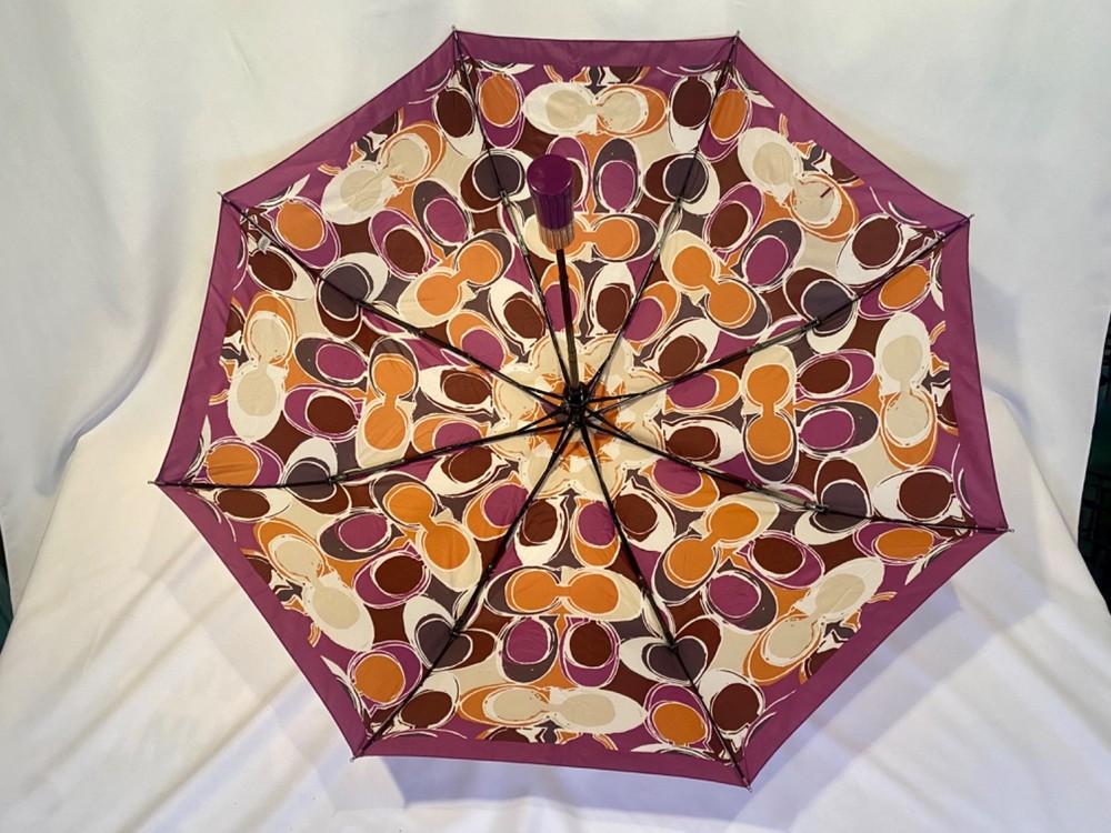 Coach Mini Retractable Umbrella, Multi Colored Kaleidoscope C-Coach Pattern
