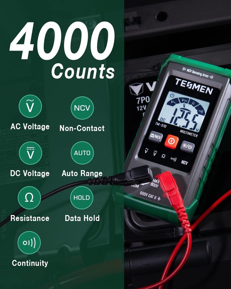 TM-510 Digital Multimeter, 4000 Counts, Smart Auto Green