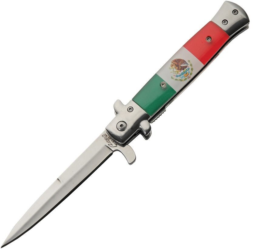 Stiletto Pocket Knife Assisted Opening Mexico Flag Handle