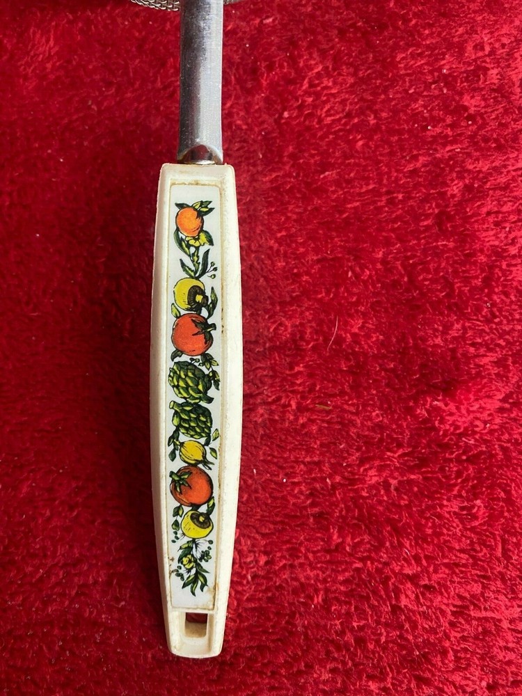 Vtg Kitchen Hand Strainer with Fruit Design Handle