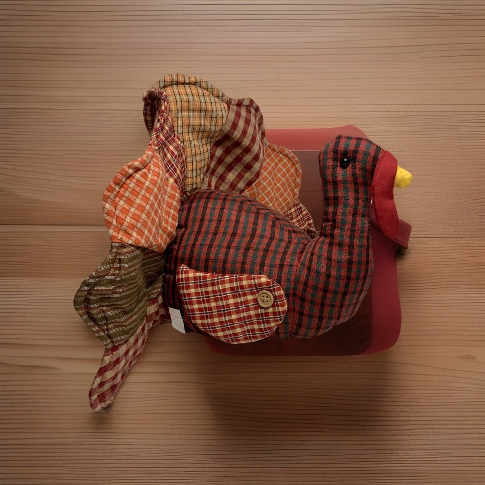 Patchwork Stuffed Turkey Shelf Sitter/Centerpiece 13 in.