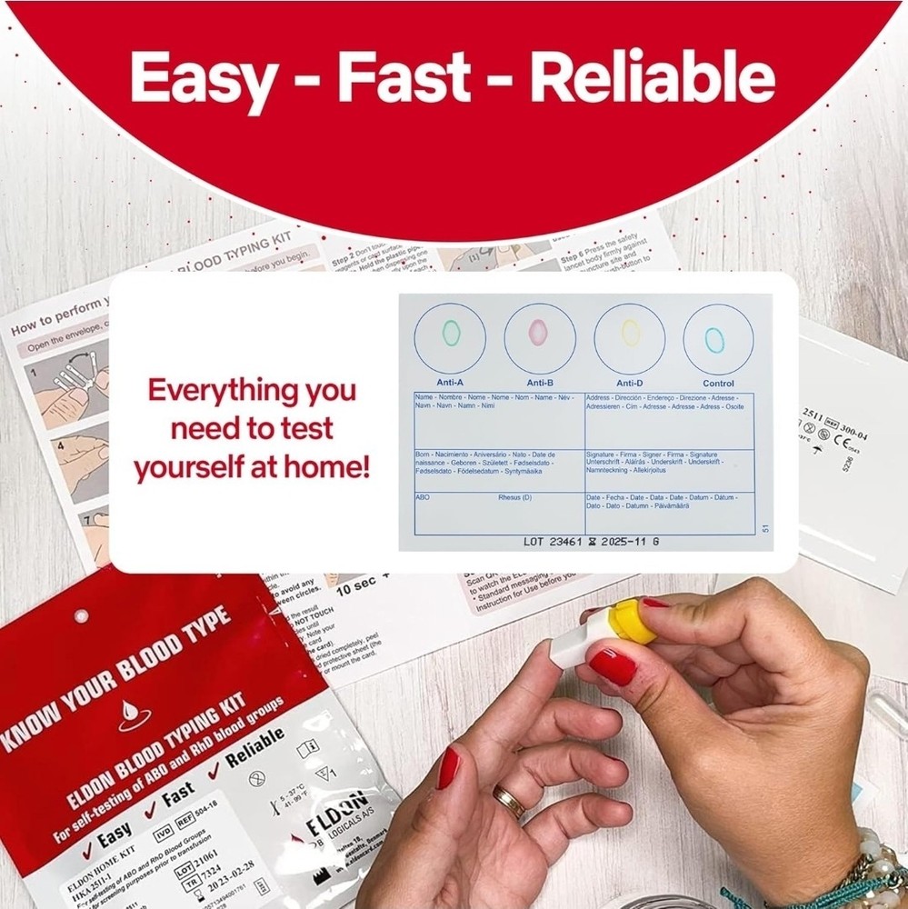 Complete Kit BLOOD Type Test EldonCard HOME TEST Kit Air Sealed Envelope