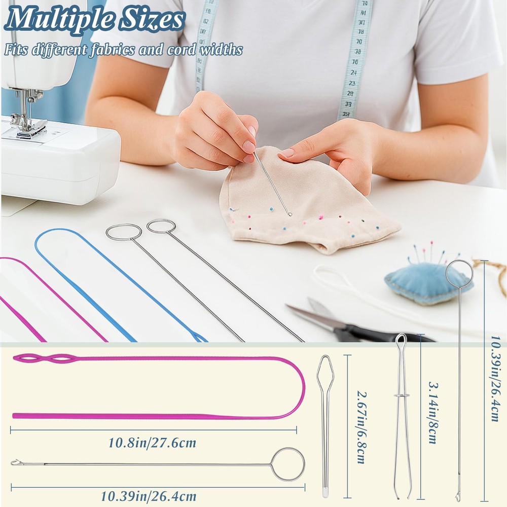 6 Pcs Flexible Drawstring Threader and Loop Turner Sewing Kit for Jackets Coats