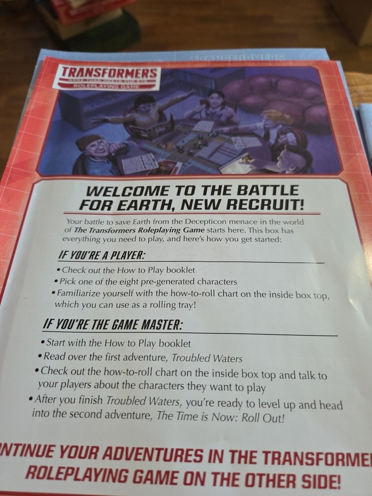 Transformers Roleplaying Game: Beginner Box Roll Out 2024 Hasbro. Open Box Only.