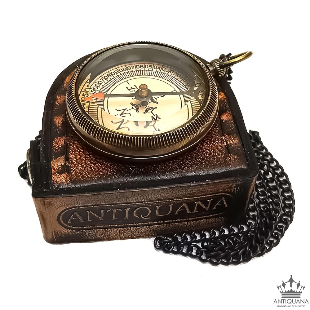 Be Strong and Courageous Engraved Compass with Authentic Leather Case Brass C...