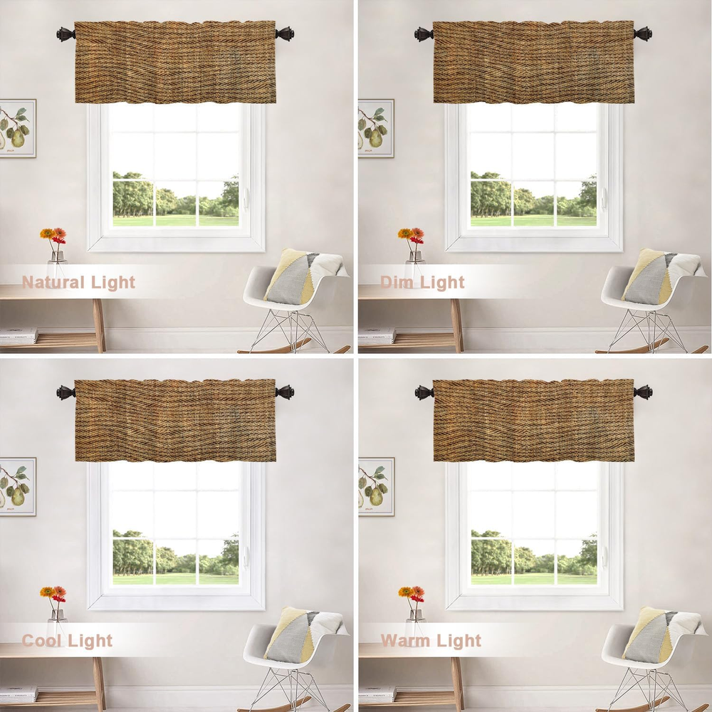 Wood Bamboo Rustic Kitchen Valances Half Window Curtain Weave Wood Pattern Textu