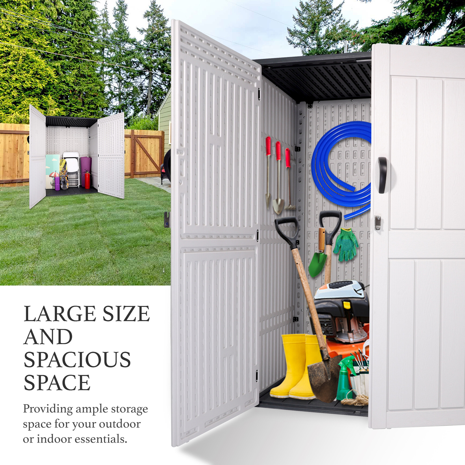 52 Cu.Ft Outdoor Storage Box Horizontal Resin Patio Garden Shed w/ Lockable Door