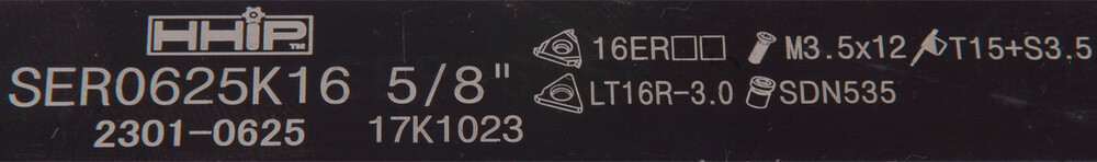 SER0625K16 EXTERNAL INDEXABLE THREADING TOOL HOLDER (2301-0625)