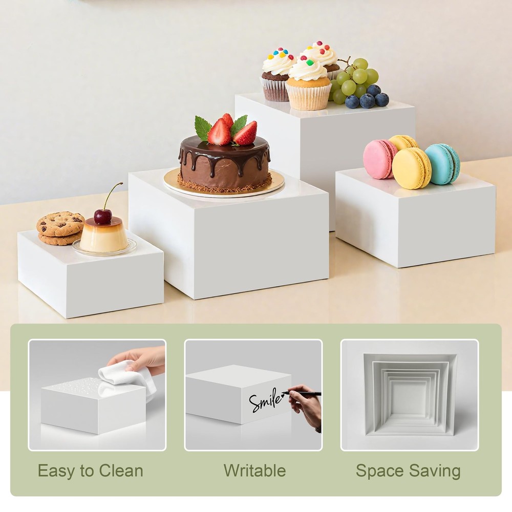 OVNTHYK 6 PCS Buffet Risers – Large White Acrylic Food Display Risers for Buf...