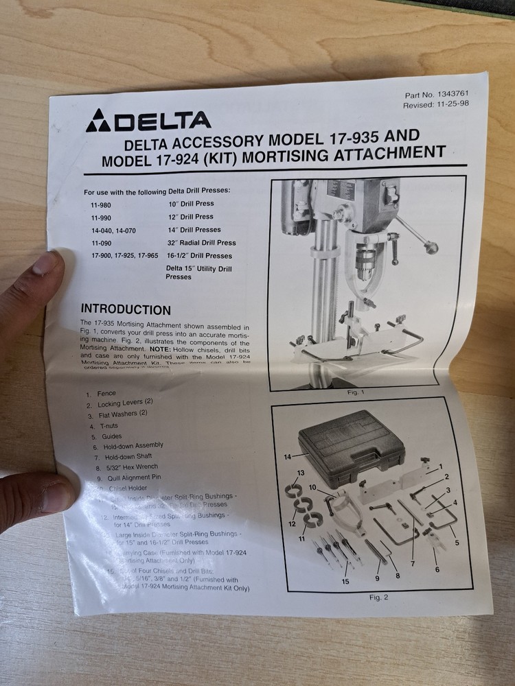 Delta Mortising Attachment No. 17-935