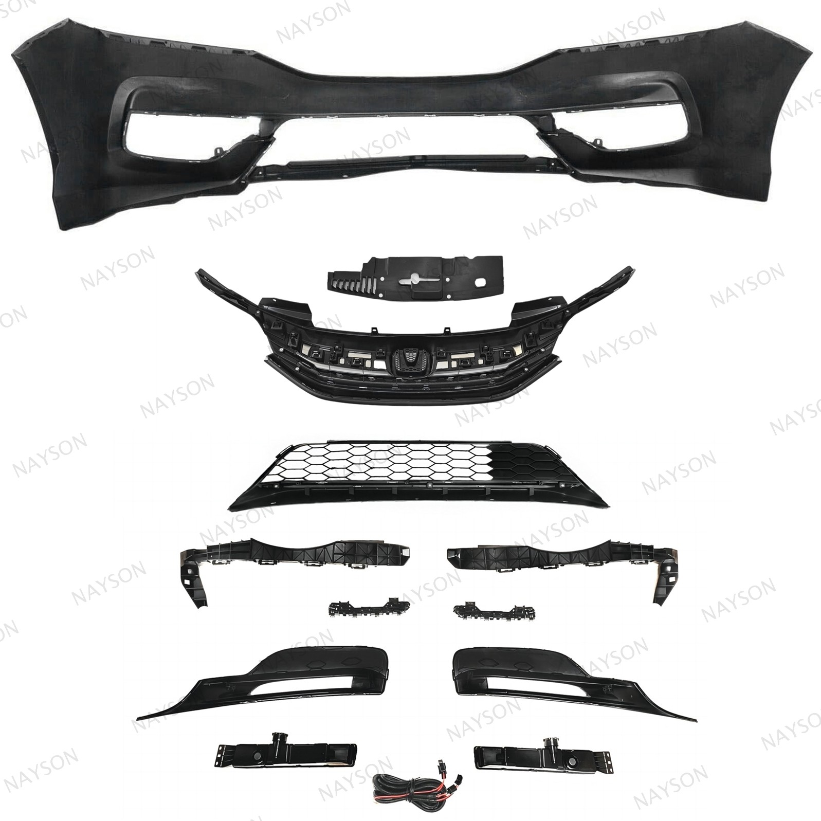 For Accord 2016-17 Front Bumper Cover/Upper Lower Grilles/LED Fog Lamps/Retainer