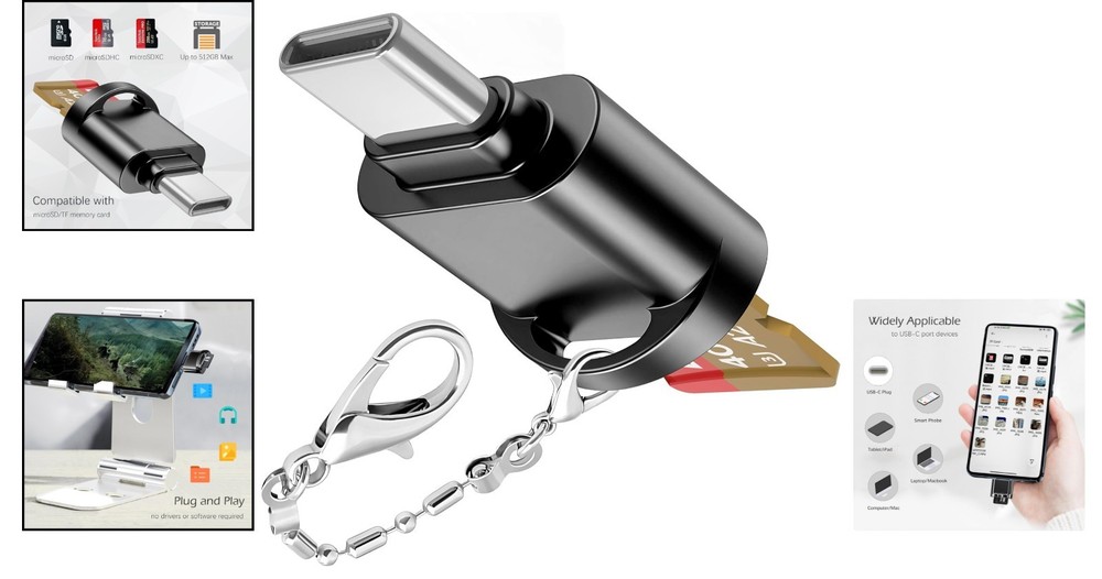 USB C Micro SD Card Reader: Compact, Durable, Plug & Play with Keychain - Black