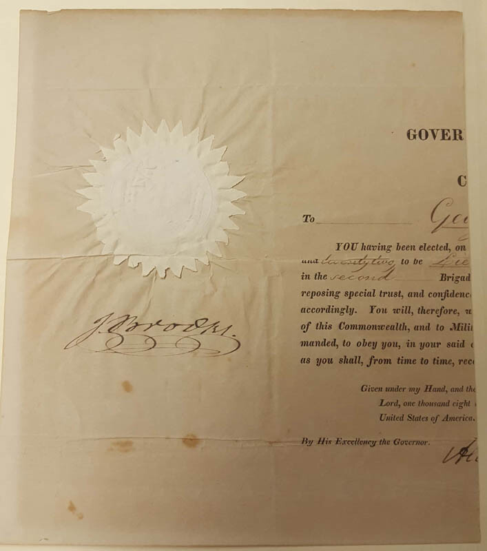 JOHN BROOKS - DOCUMENT SIGNED 06/13/1822 CO-SIGNED BY: ALDEN BRADFORD