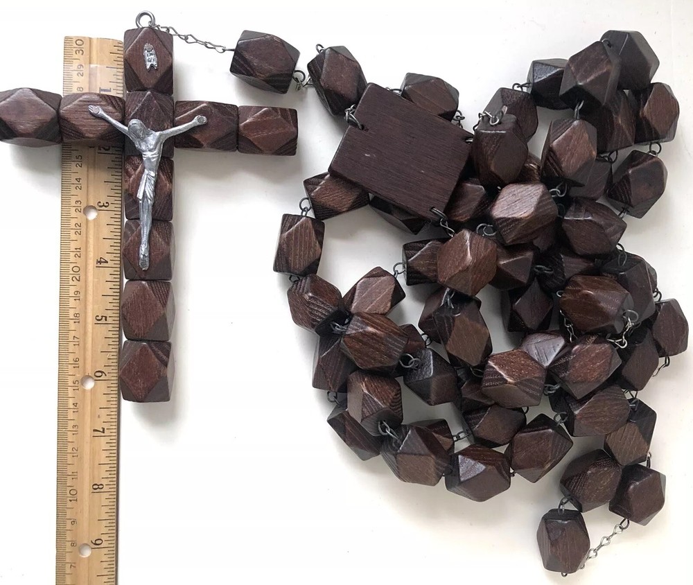 Vintage Oversized Mahogany Bead Rosary 66” Long
