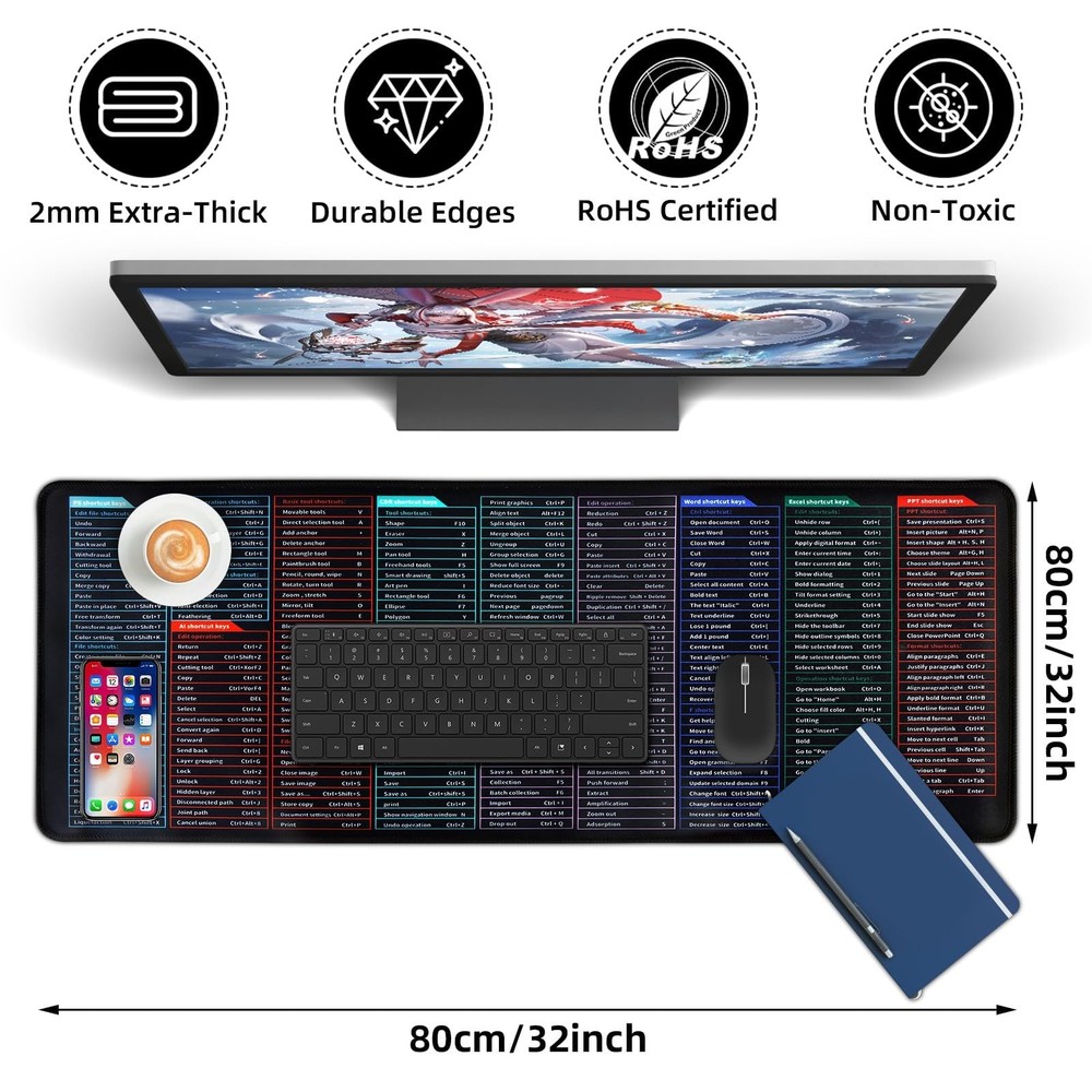 Computer Mouse Pad Desk Mat Excel Shortcut Mouse Pad Quick Key Super Large Rubbe