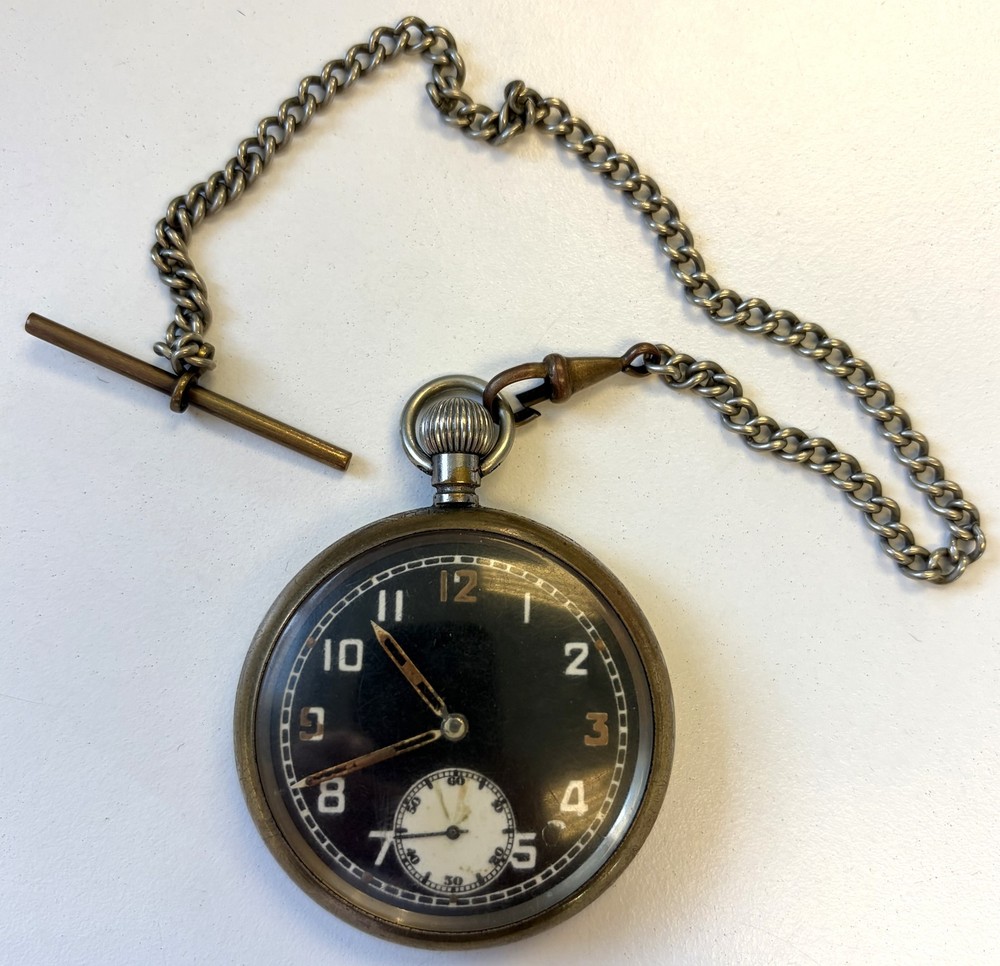 British Military Issue GSTP Pocket Watch with Chain