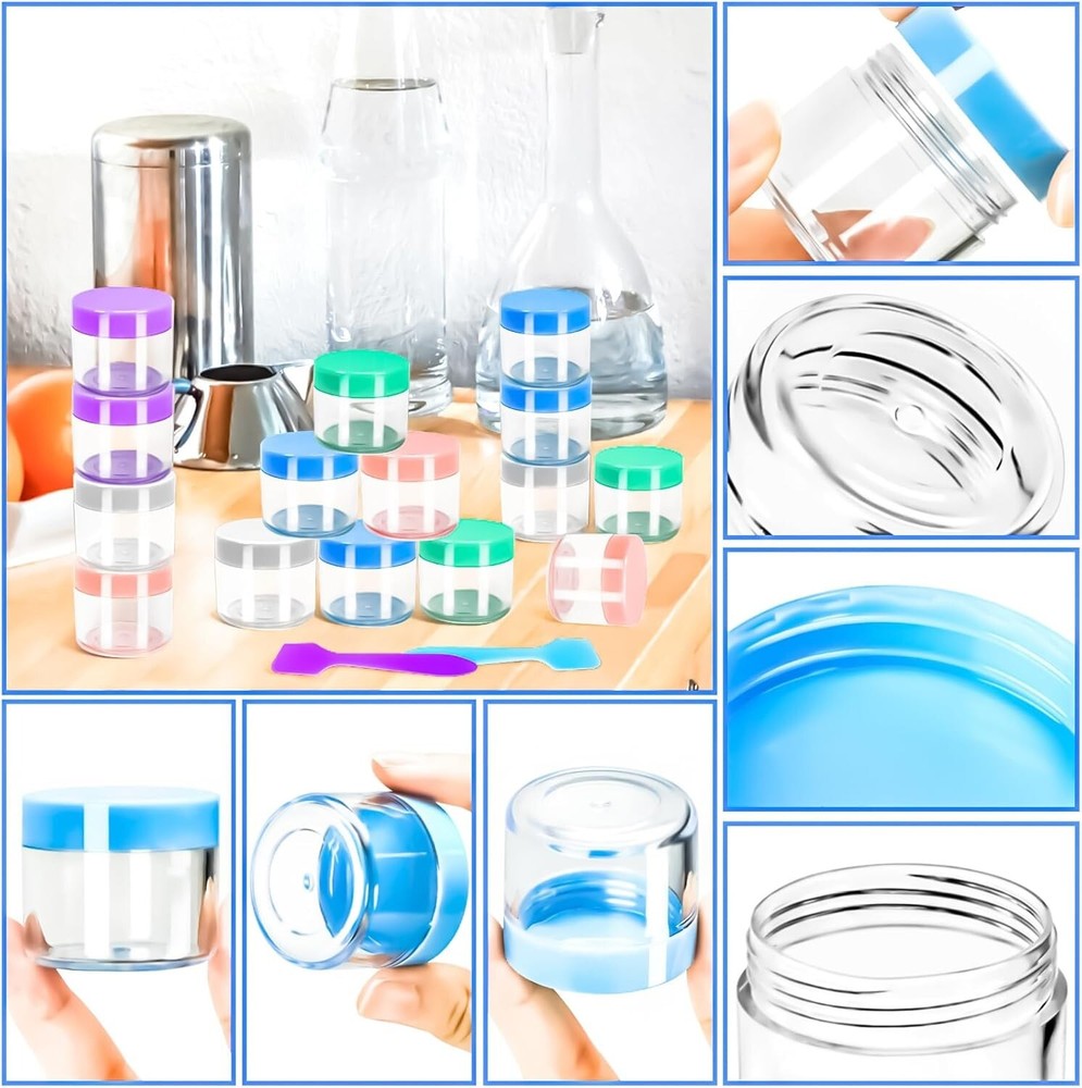 "35 PCS 20G Empty Plastic Containers with Colored Lids Small Makeup Sample "