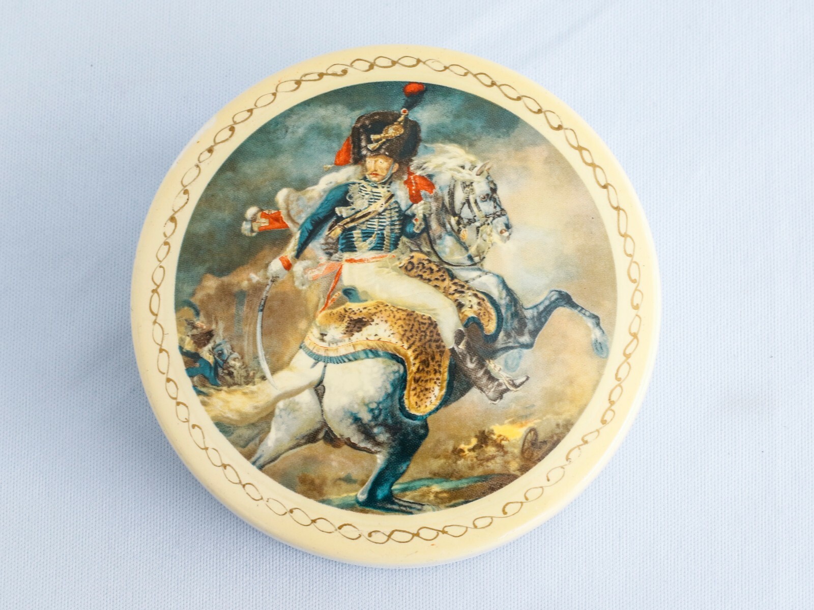 Vintage Metal Box Painting French Napoleon Cavalry Soldier Waterloo Gericault