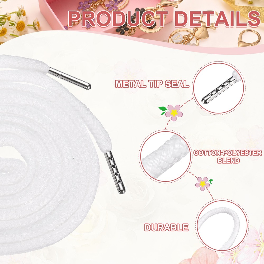 2 Pcs Hoodie Strings Drawstring Cords with Easy Threader (White)