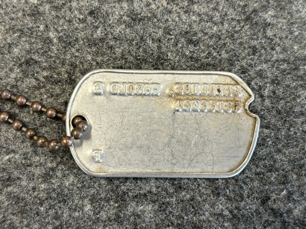Single Dogtag for PHILLIPS, HAROLD, E, 18166324, P on Large Diameter Chain