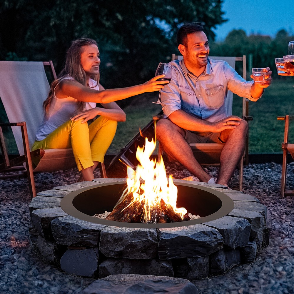 VEVOR Fire Pit Ring Round 45 Inch Outer Steel Liner DIY Campfire Ring Firepit