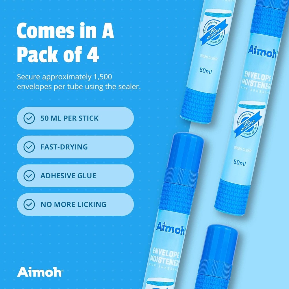 Aimoh Envelope Moistener with Adhesive, 4 Count,