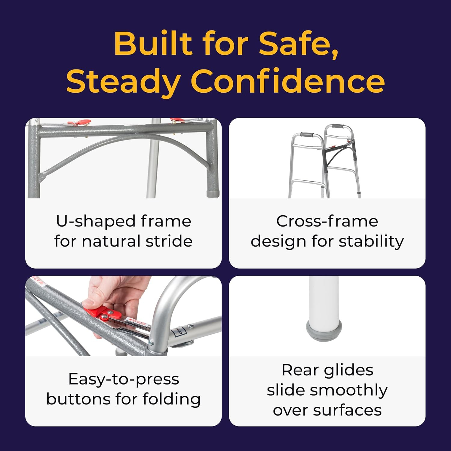 Drive Medical Two-Button Folding Walker w/ Wheels Desk Arms Dual Push 5in Silver