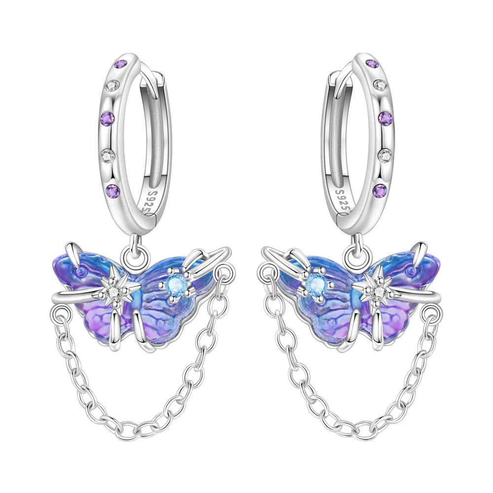925 Sterling Silver Clestial ButterFly Dangle Drop Hoop Earrings Gift