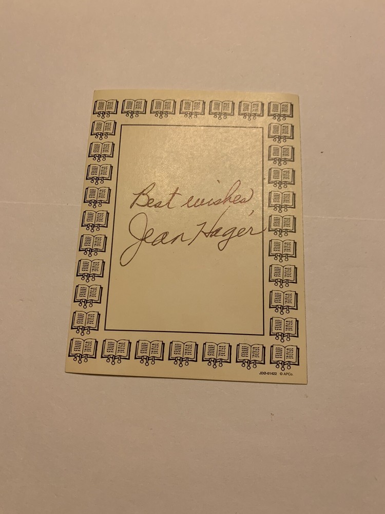 Jean Hager Author Signed Bookplate Autographed New