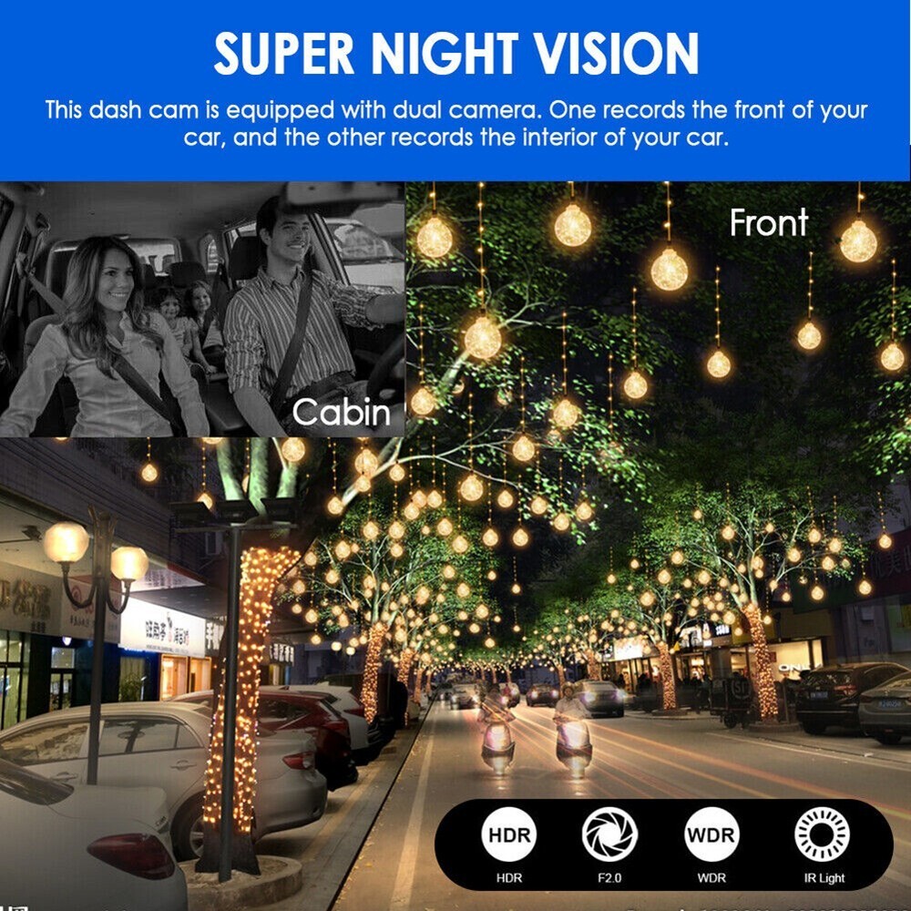 Dash Cam Car DVR Front Inside Video Recorder Dual Cameras G-Sensor Night Vision