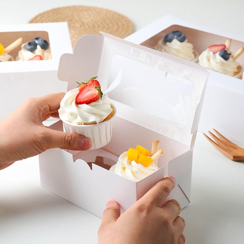 10 PCS White Paper Cupcake Boxes with 2 Cavity Cookie Gift