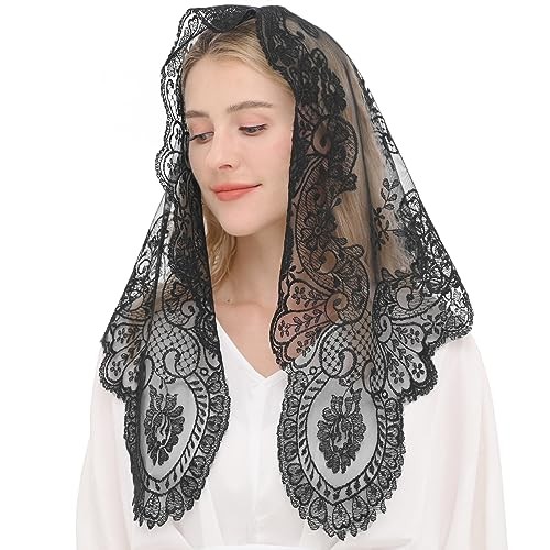 Triangular Mantilla Lace Head Covering Mass Catholic Church Veils Black